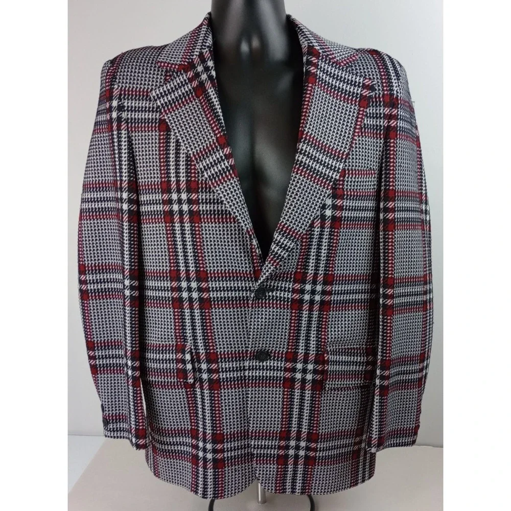 Vintage National Shirt Shops Coast Black Plaid Men's 1970s Tweed Blazer Jacket